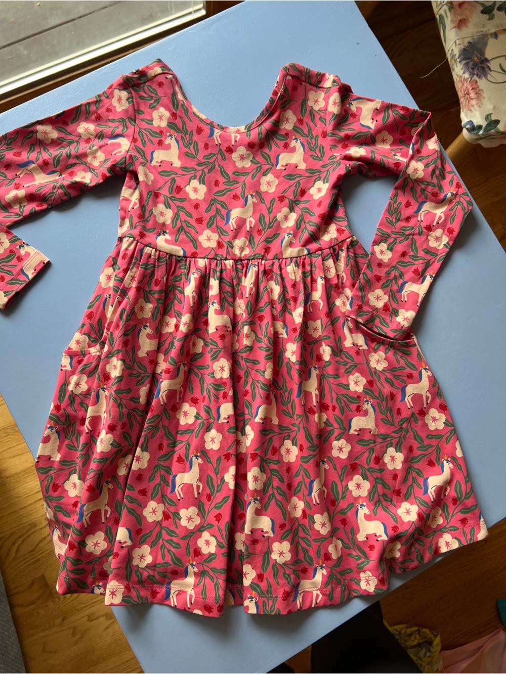 Hanna Andersson Pink Floral & Unicorn Print Skirted Dress